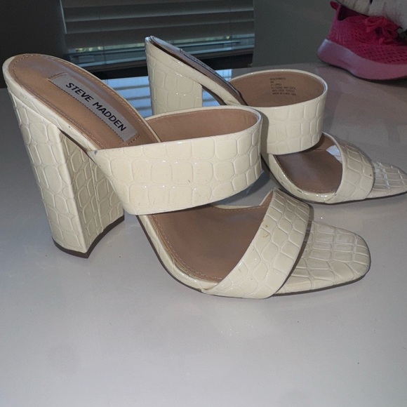 Steve Madden Shoes - Steve Madden Cream Croc-Embossed Women's Heels